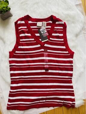 Merona Women's Red and White Striped Sleeveless Sweater Vest XL